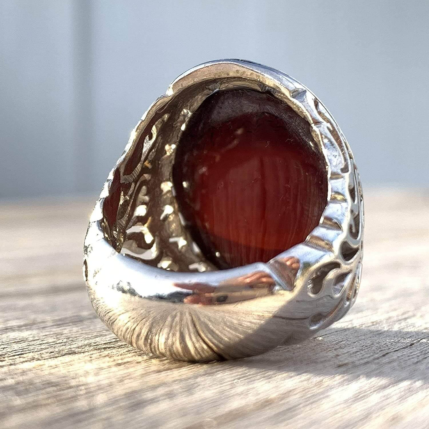 Liver Dark Red Aqeeq Ring Men | Aqeeq Ring | Kabadi Aqeeq Ring | Sterling Silver 925 | Alaligems Size 11 - Al Ali Gems