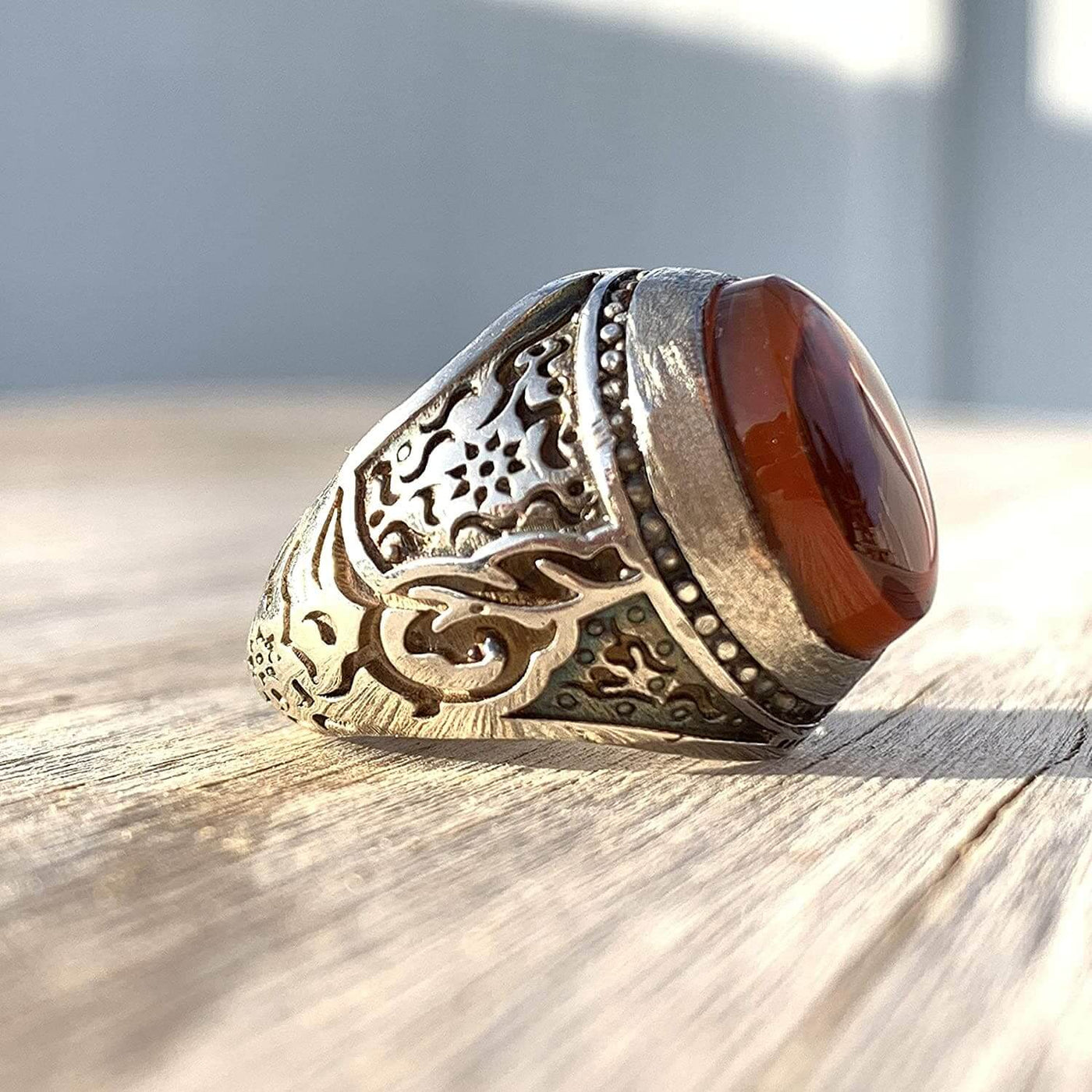 Liver Dark Red Aqeeq Stone Sterling Silver Mens Ring | Yemeni Red Aqeeq Handmade S925 | AlAliGems Size 9 - Al Ali Gems