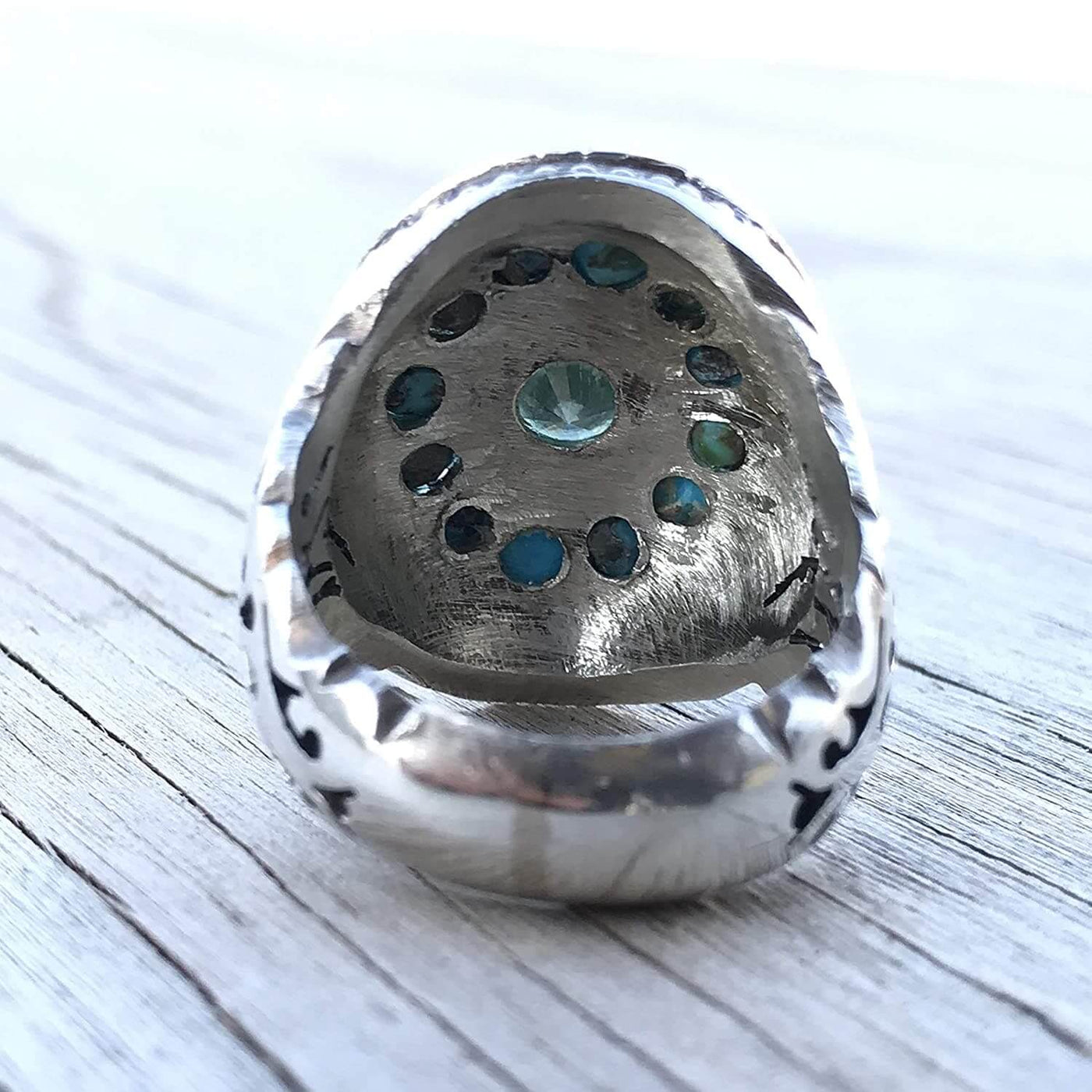 Persian Sterling Silver Turquoise with Moissanite Gem Ring | US Size 11.5 - Al Ali Gems