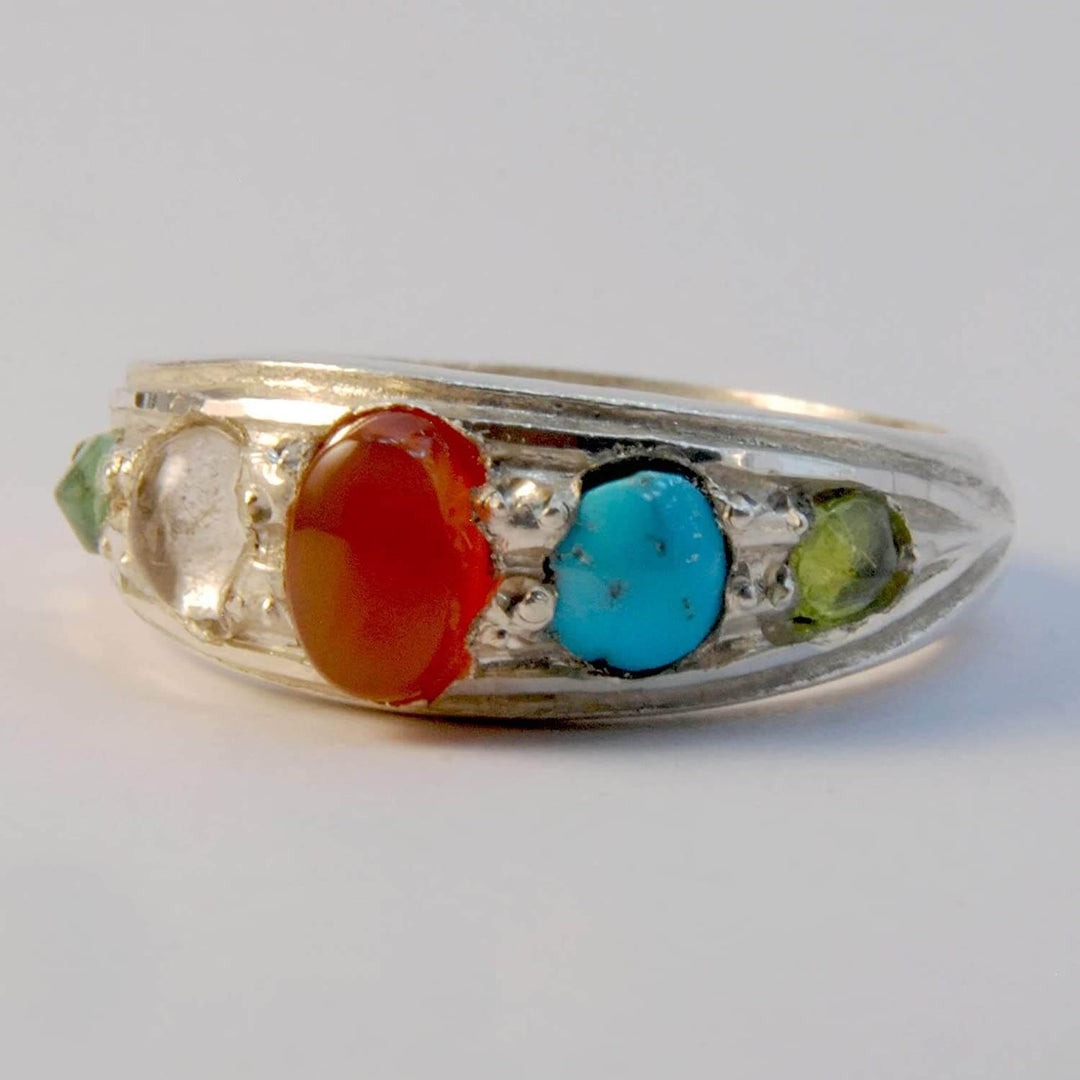 Multi Stone Handmade Ring | Gemstones Emerald Peridot Agate Quartz Turquoise - Al Ali Gems