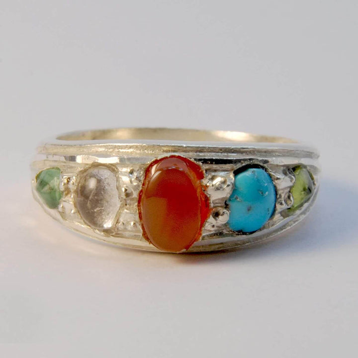 Multi Stone Handmade Ring | Gemstones Emerald Peridot Agate Quartz Turquoise - Al Ali Gems