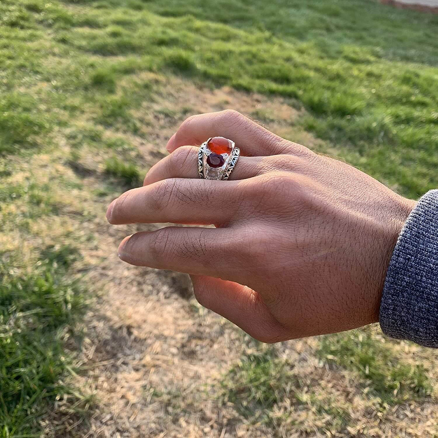 Multi Stone Handmade Persian Ring | Ruby Emerald Sapphire Peridot Agate Quartz Turquoise - Al Ali Gems