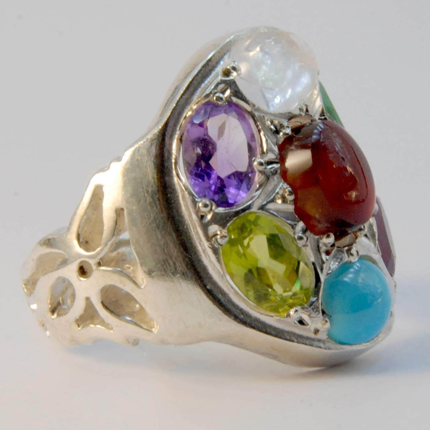 Multi Stone Handmade Persian Ring | AlAliGems | Ruby Emerald Sapphire Peridot Agate Quartz Turquoise | Silver 925 | US SIZE 9 - Al Ali Gems