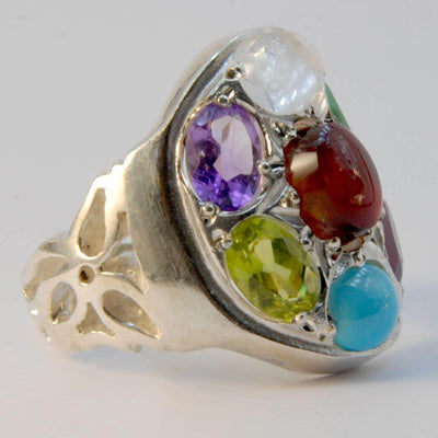 Multi Stone Handmade Persian Ring | AlAliGems | Ruby Emerald Sapphire Peridot Agate Quartz Turquoise | Silver 925 | US SIZE 9 - Al Ali Gems