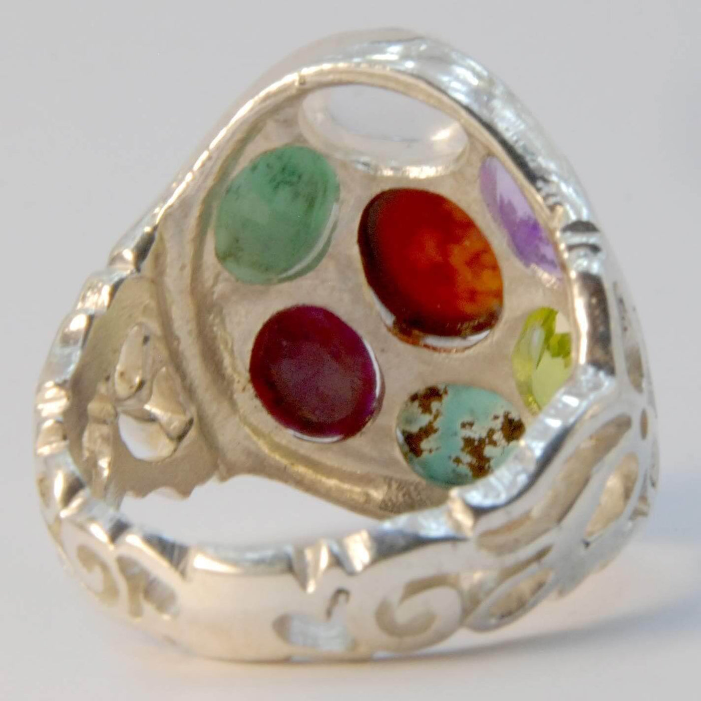 Multi Stone Handmade Persian Ring | AlAliGems | Ruby Emerald Sapphire Peridot Agate Quartz Turquoise | Silver 925 | US SIZE 9 - Al Ali Gems