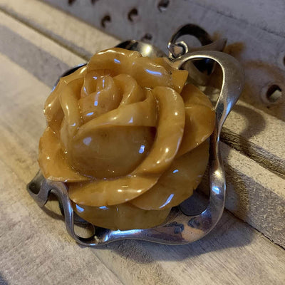 NATURAL BALTIC AMBER STERLING SILVER ROSE PENDANT | کهربا كهرمان | KAHRAMAN | KAHROBÂ | کهربا - Al Ali Gems