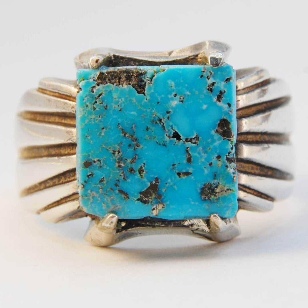 Natural Persian Turquoise Ring | AlAliGems | S925 | Green Square Neyshabur Turquoise | US Size 11 - Al Ali Gems