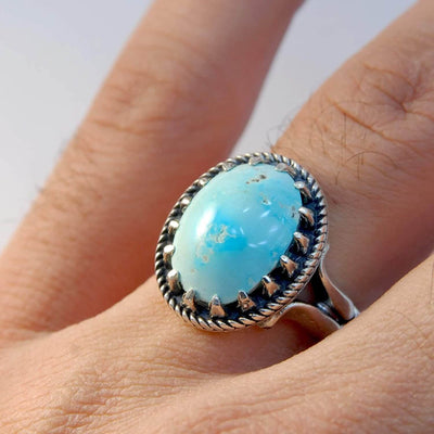 Natural Persian Turquoise Ring | AlAliGems | S925 | Oval Blue Neyshabur Turquoise | US Size 10.25 - Al Ali Gems