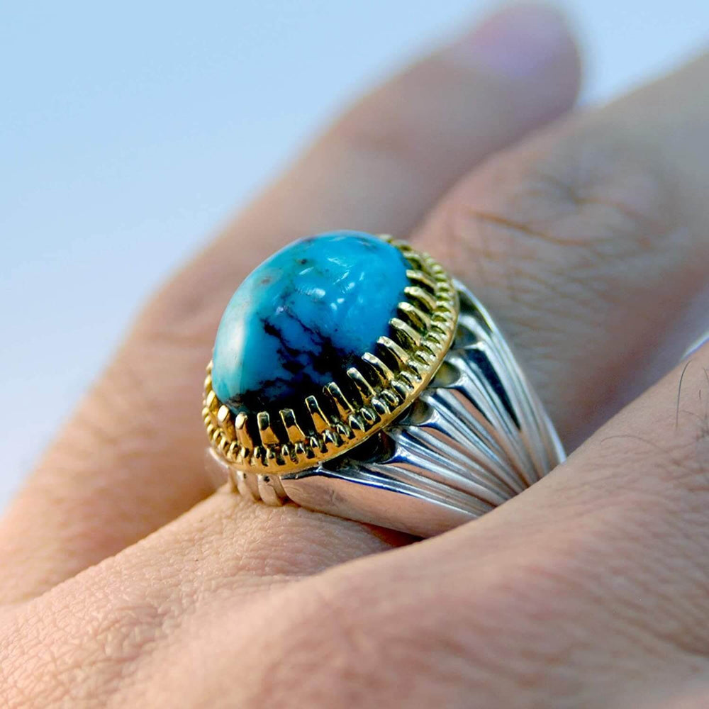 Natural Persian Turquoise Ring | AlAliGems | S925 | Oval Blue Neyshabur Turquoise | US Size 10.25 - Al Ali Gems