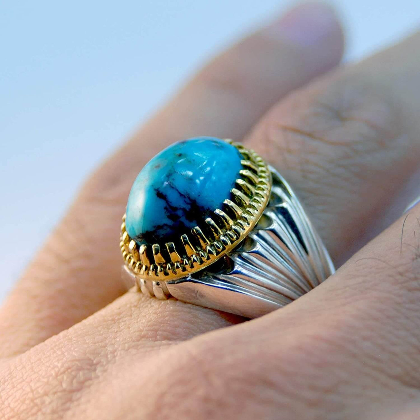 Natural Persian Turquoise Ring | AlAliGems | S925 | Oval Blue Neyshabur Turquoise | US Size 10.25 - Al Ali Gems