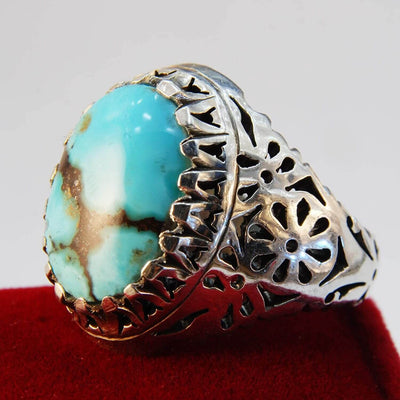 Natural Persian Turquoise Ring | AlAliGems | S925 | Oval Blue Neyshabur Turquoise | US Size 13 - Al Ali Gems