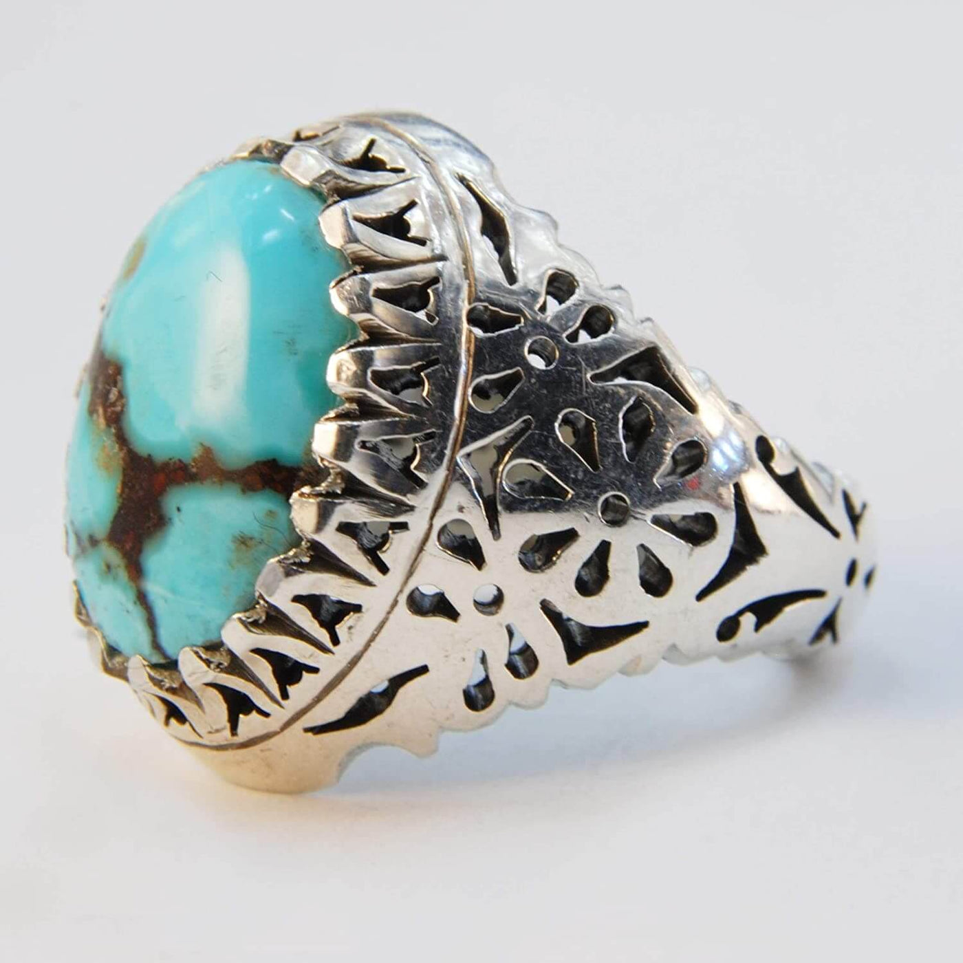 Natural Persian Turquoise Ring | AlAliGems | S925 | Oval Blue Neyshabur Turquoise | US Size 13 - Al Ali Gems