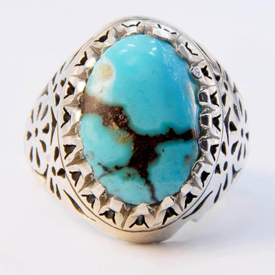 Natural Persian Turquoise Ring | AlAliGems | S925 | Oval Blue Neyshabur Turquoise | US Size 13 - Al Ali Gems