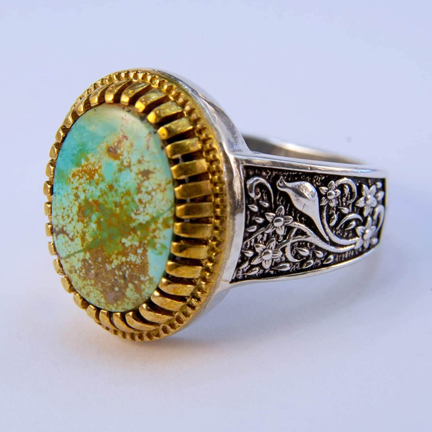 Natural Persian Turquoise Ring | AlAliGems | S925 | Round Green Neyshabur Turquoise | US Size 10 - Al Ali Gems