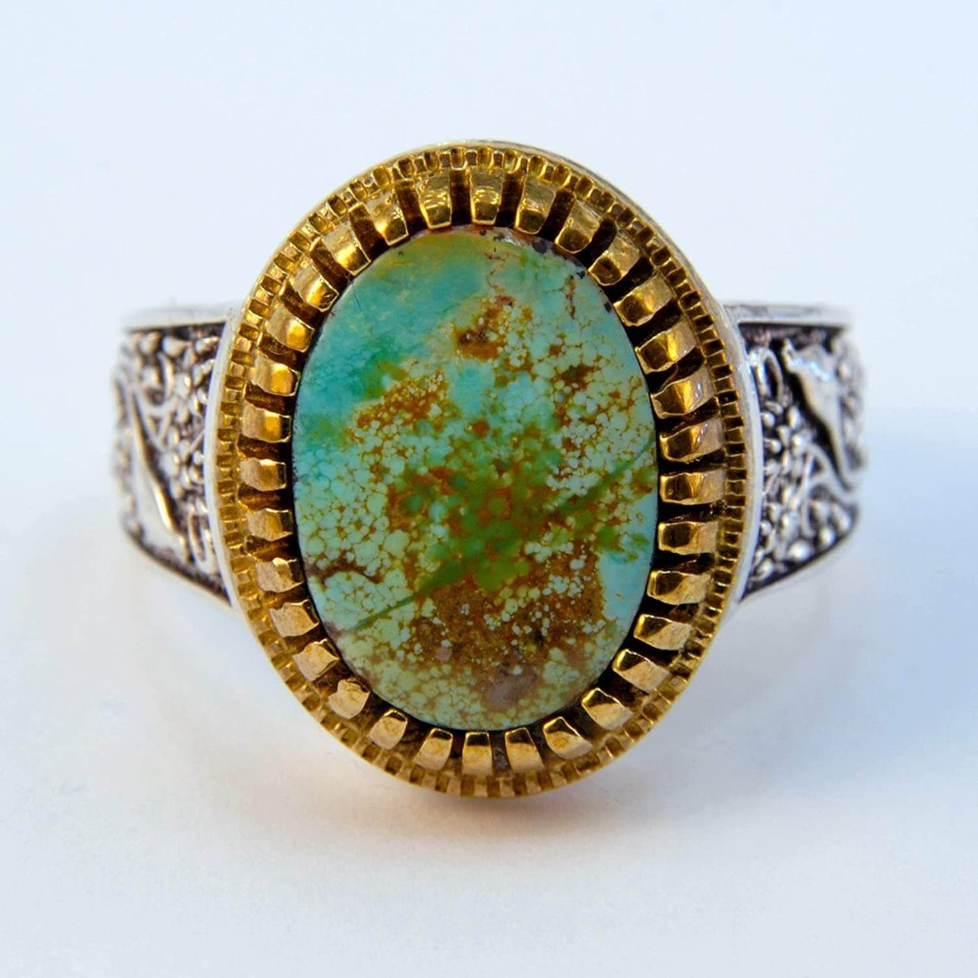 Natural Persian Turquoise Ring | AlAliGems | S925 | Round Green Neyshabur Turquoise | US Size 10 - Al Ali Gems