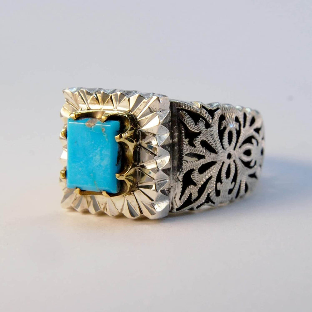Natural Persian Turquoise Ring Sterling Silver US Size 11.5 - Al Ali Gems