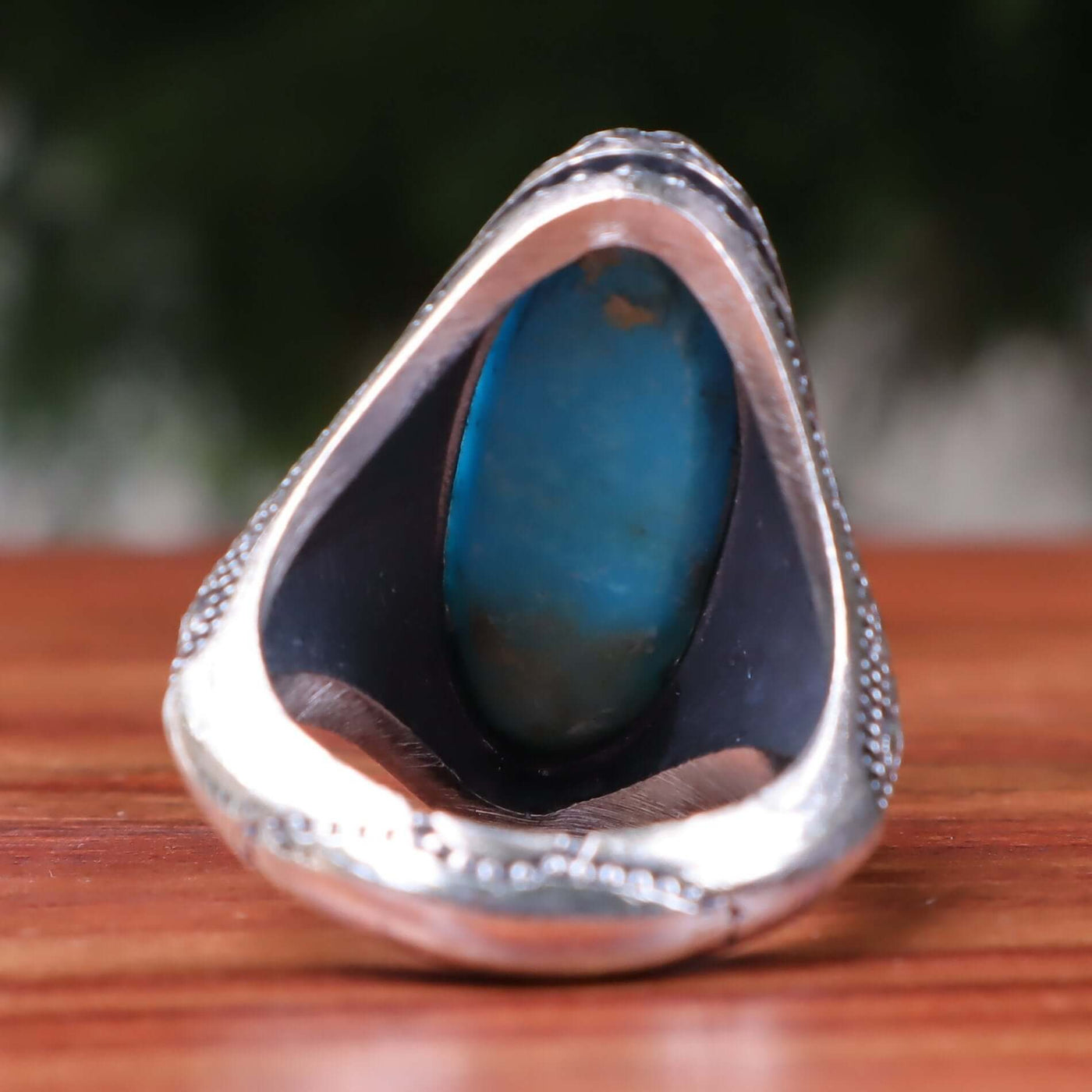 Kermani Feroza Stone Ring | Natural Blue Turquoise Stone Ring | Sterling Silver 92.5 | Geniune Feroza Stone | US Size 11 - AlAliGems
