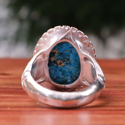 Kermani Feroza Stone Ring | Natural Blue Turquoise Stone Ring | Sterling Silver 92.5 | Geniune Feroza Stone | US Size 11.5 - AlAliGems