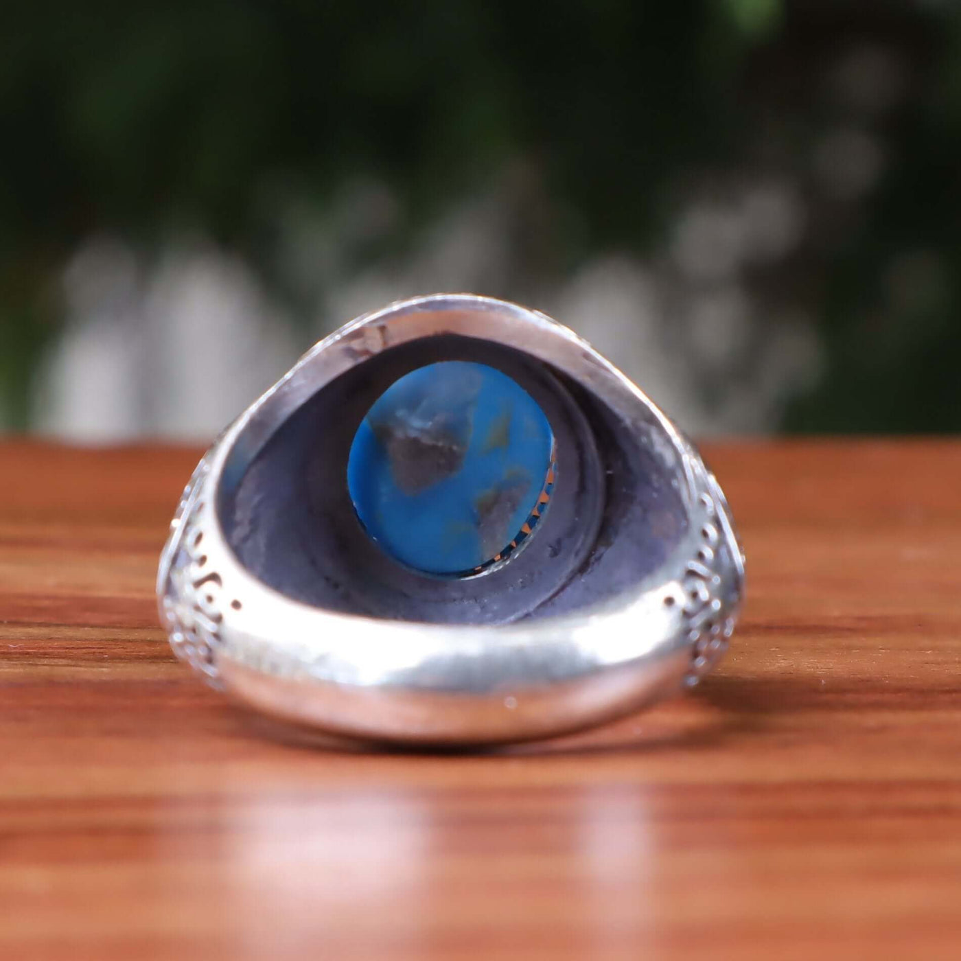 Kermani Feroza Stone Ring | Natural Blue Turquoise Stone Ring | Sterling Silver 92.5 | Geniune Feroza Stone | US Size 12 - AlAliGems
