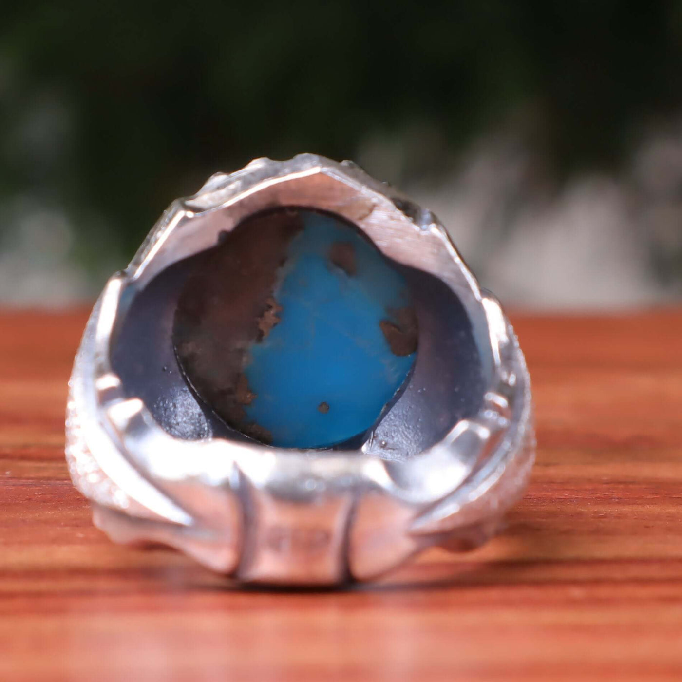 Kermani Feroza Stone Ring | Natural Blue Turquoise Stone Ring | Sterling Silver 92.5 | Geniune Feroza Stone | US Size 13 - AlAliGems