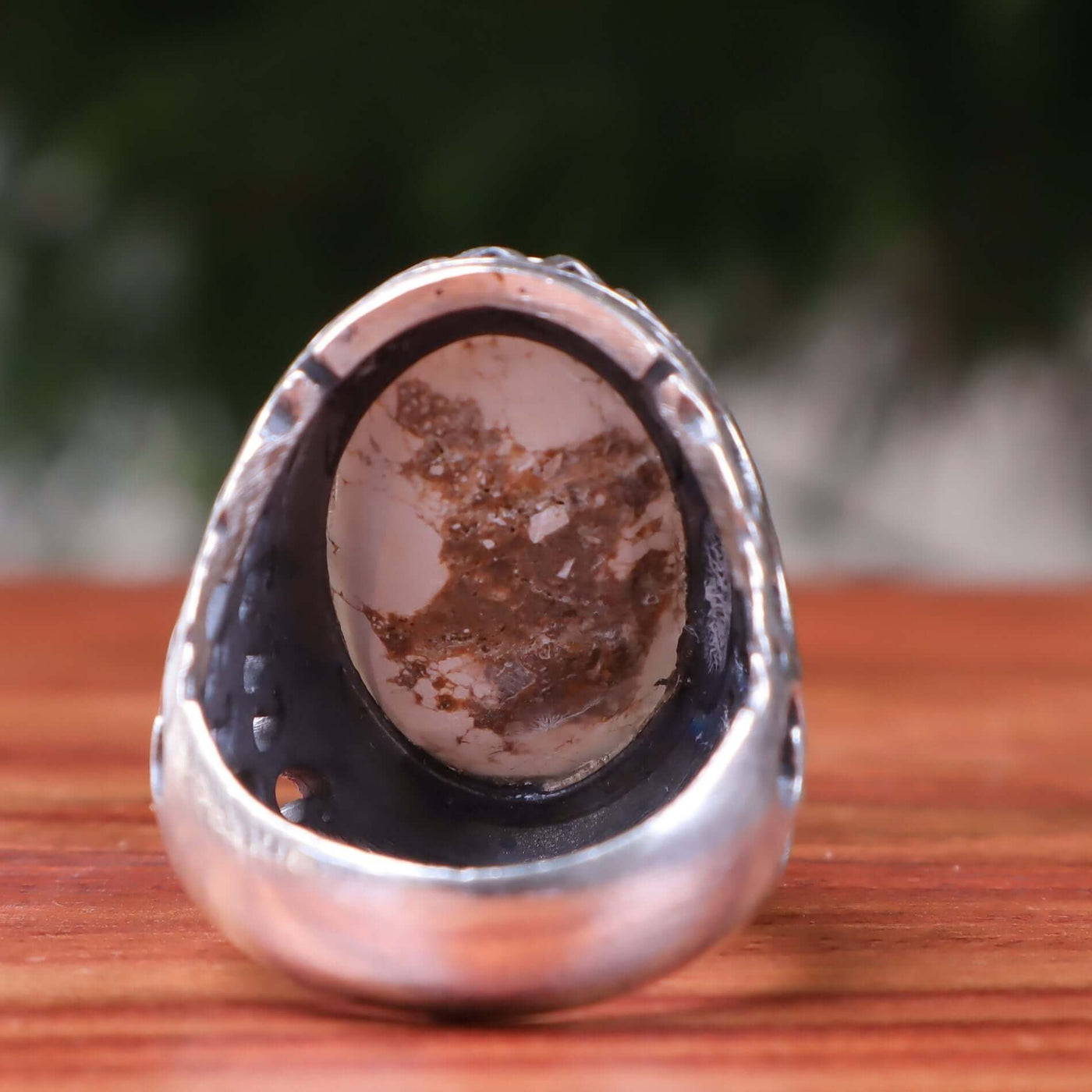 Kermani Feroza Stone Ring | Natural White Turquoise Stone Ring | Sterling Silver 92.5 | Geniune Feroza Stone | US Size 10.5 - AlAliGems