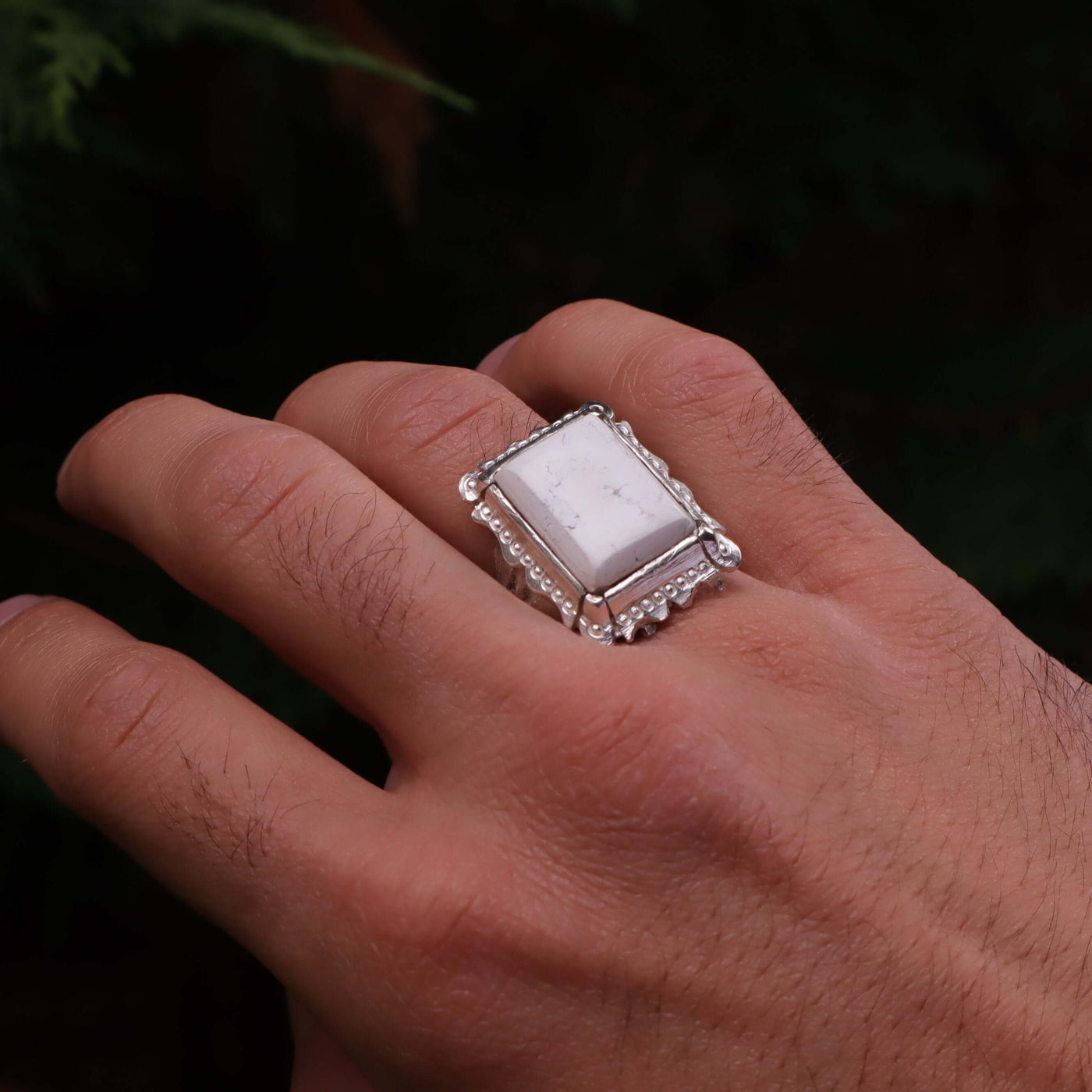 Kermani Feroza Stone Ring | Natural White Turquoise Stone Ring | Sterling Silver 92.5 | Geniune Feroza Stone | US Size 11.5 - AlAliGems