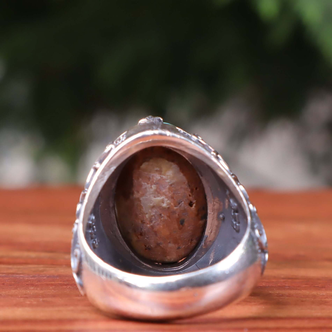Nyshapuri Feroza Stone Ring | Natural Green Turquoise Stone Ring | Sterling Silver 92.5 | Geniune Feroza Stone | US Size 10 - AlAliGems