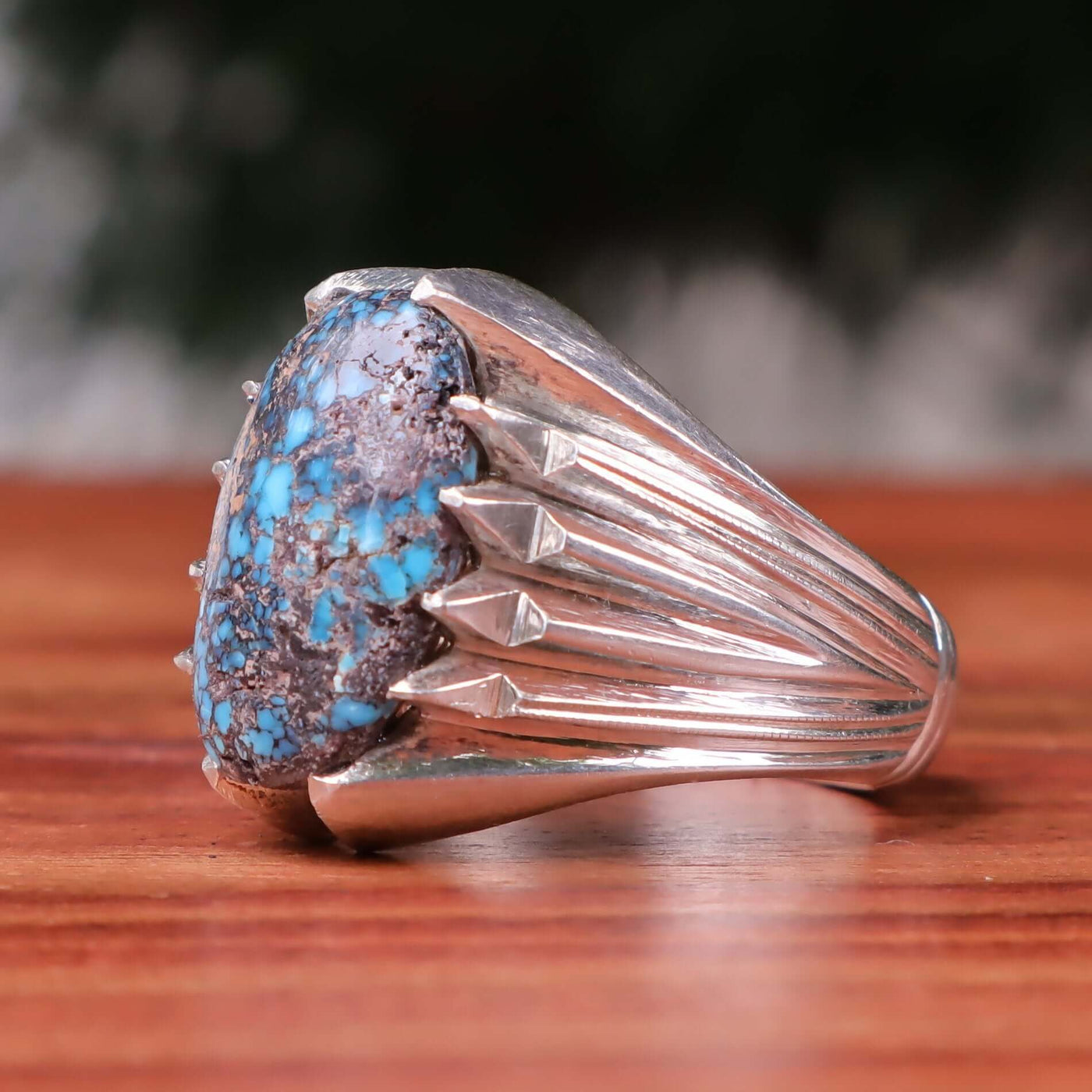 Nyshapuri Feroza Stone Ring | Natural Blue Turquoise Stone Ring | Sterling Silver 92.5 | Geniune Feroza Stone | US Size 12 - AlAliGems