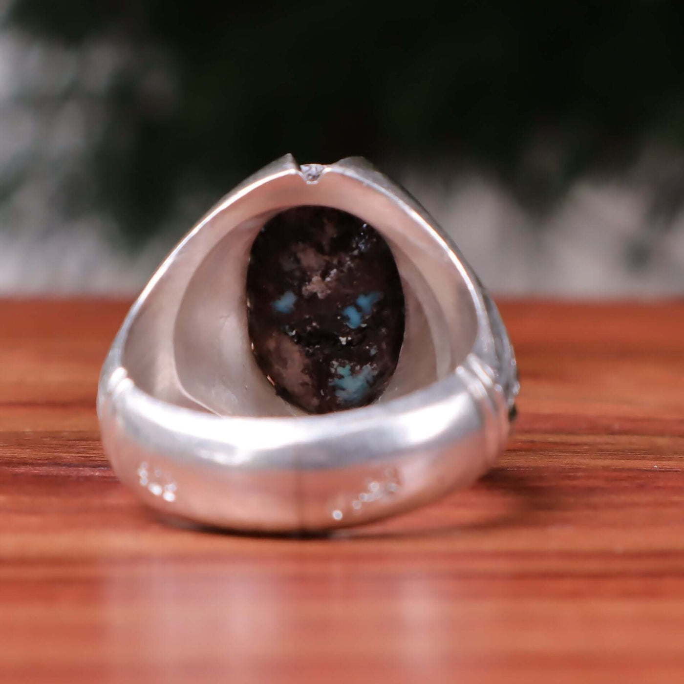 Nyshapuri Feroza Stone Ring | Natural Blue Turquoise Stone Ring | Sterling Silver 92.5 | Geniune Feroza Stone | US Size 12 - AlAliGems