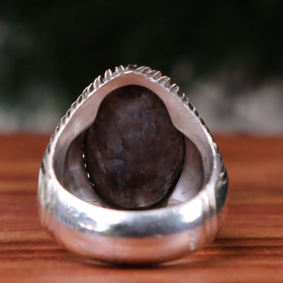 Nyshapuri Feroza Stone Ring | Natural Blue Turquoise Stone Ring | Sterling Silver 92.5 | Engraved Feroza With Al Mulku Lillah | US Size 10 - AlAliGems