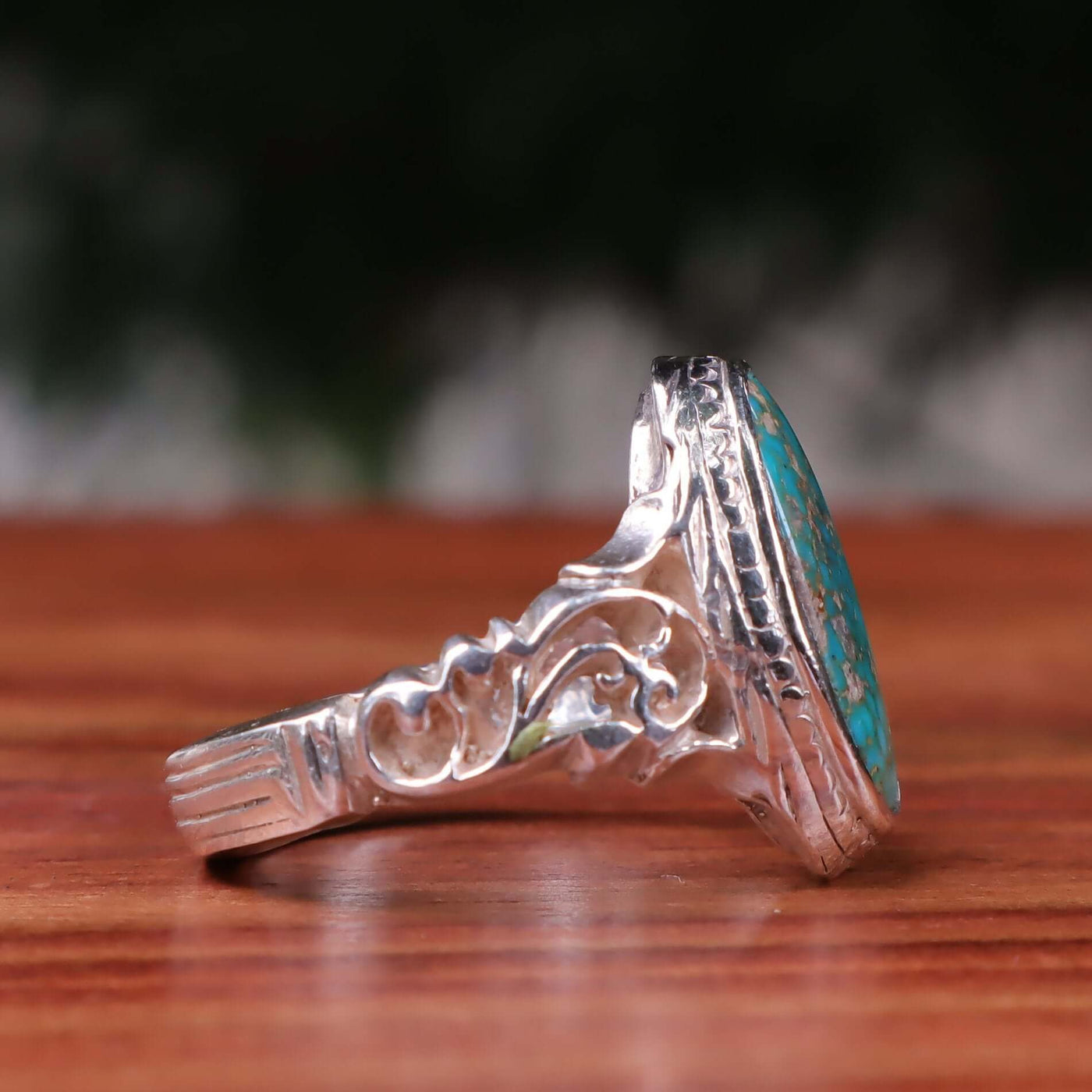Nyshapuri Feroza Stone Ring | Natural Green Turquoise Stone Ring | Sterling Silver 92.5 | Geniune Feroza Stone | US Size 9 - AlAliGems