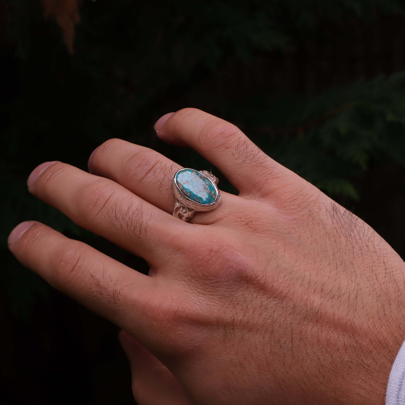 Nyshapuri Feroza Stone Ring | Natural Green Turquoise Stone Ring | Sterling Silver 92.5 | Geniune Feroza Stone | US Size 9 - AlAliGems