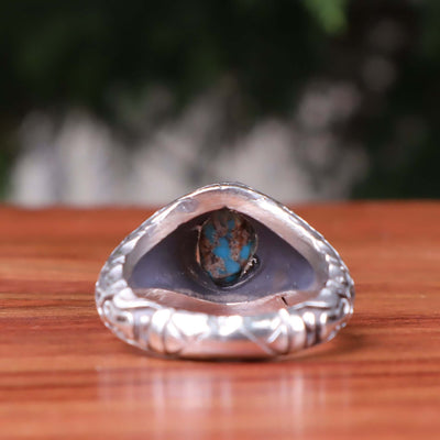 Nyshapuri Feroza Stone Ring | Natural Blue Turquoise Stone Ring | Sterling Silver 92.5 | Geniune Feroza Stone | US Size 9.5 - AlAliGems