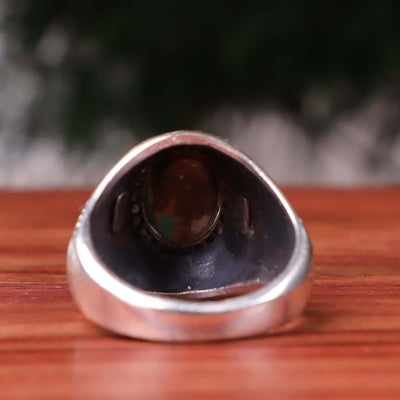 Nyshapuri Feroza Stone Ring | Natural Green Turquoise Stone Ring | Sterling Silver 92.5 | Geniune Feroza Stone | US Size 10 - AlAliGems