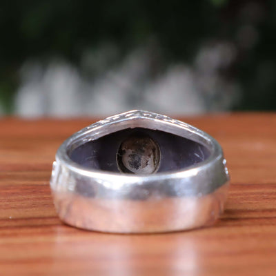 Nyshapuri Feroza Stone Ring | Natural Blue Turquoise Stone Ring | Sterling Silver 92.5 | Geniune Feroza Stone | US Size 10.5 - AlAliGems