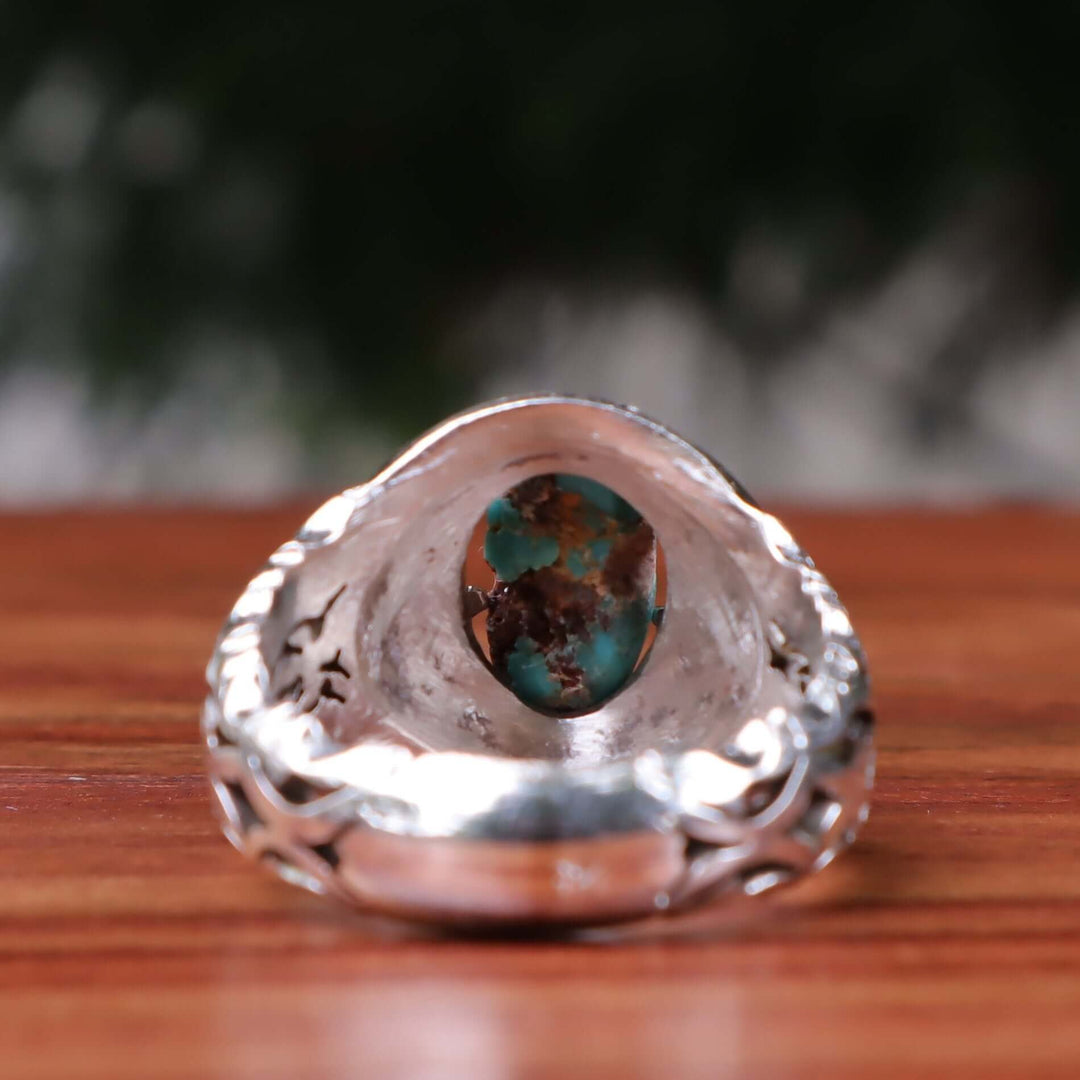 Nyshapuri Feroza Stone Ring | Natural Blue Turquoise Stone Ring With Pink Coloerd Stones | Sterling Silver 92.5 | Geniune Feroza Stone | US Size 11 - AlAliGems