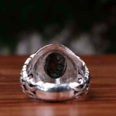 Nyshapuri Feroza Stone Ring | Natural Blue Turquoise Stone Ring With Pink Coloerd Stones | Sterling Silver 92.5 | Geniune Feroza Stone | US Size 10 - AlAliGems