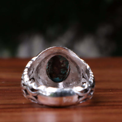 Nyshapuri Feroza Stone Ring | Natural Blue Turquoise Stone Ring With Pink Coloerd Stones | Sterling Silver 92.5 | Geniune Feroza Stone | US Size 10 - AlAliGems