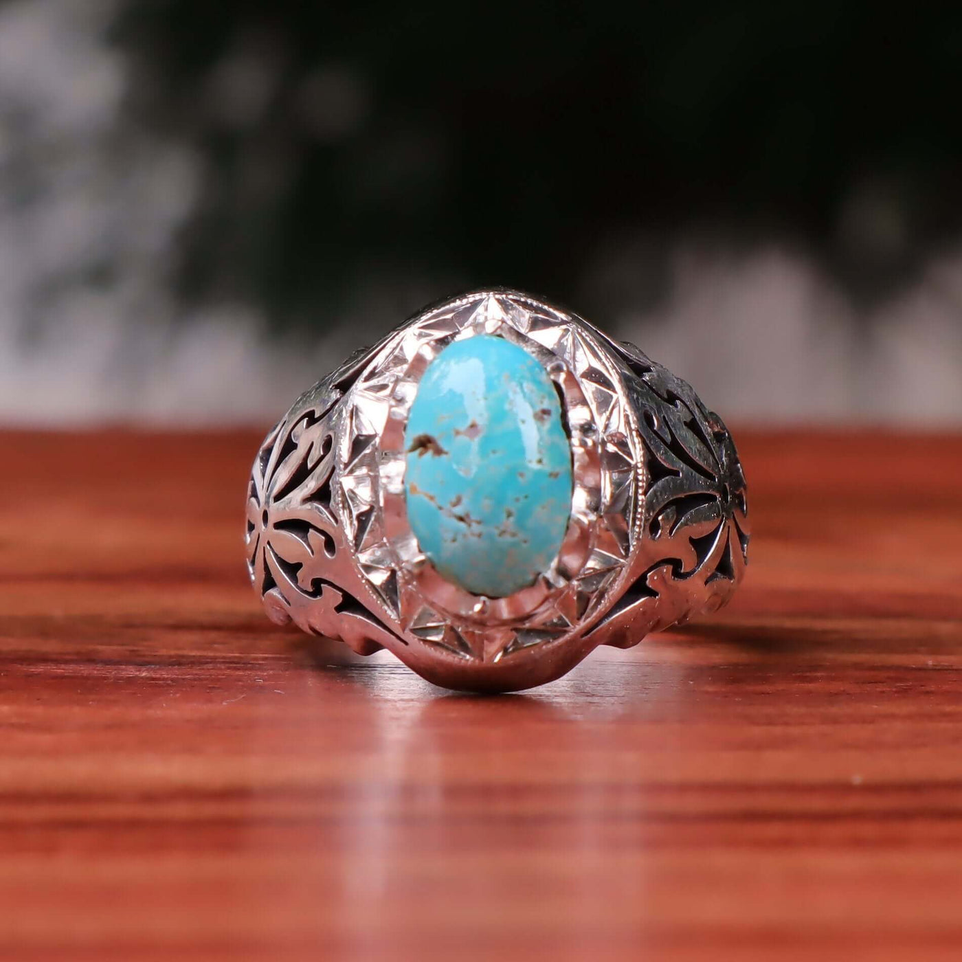Nyshapuri Feroza Stone Ring | Natural Blue Turquoise Stone Ring | Sterling Silver 92.5 | Geniune Feroza Stone | US Size 11 - AlAliGems