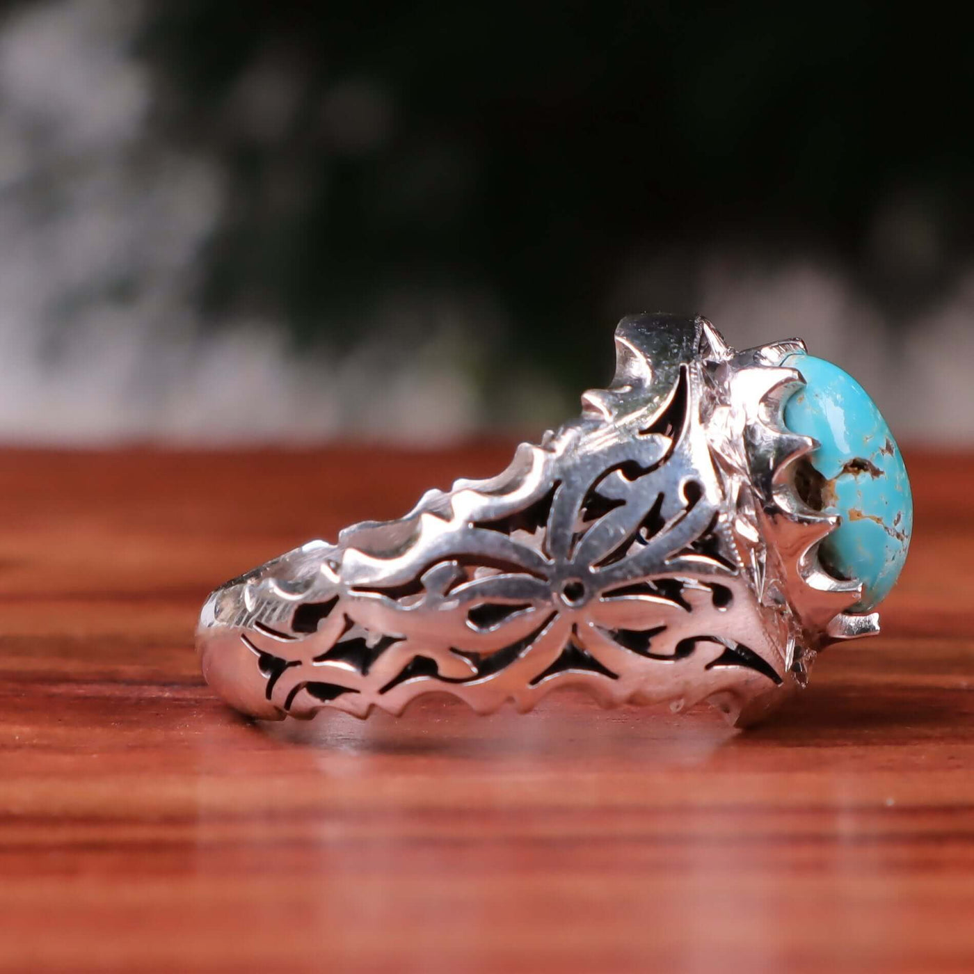 Nyshapuri Feroza Stone Ring | Natural Blue Turquoise Stone Ring | Sterling Silver 92.5 | Geniune Feroza Stone | US Size 11 - AlAliGems