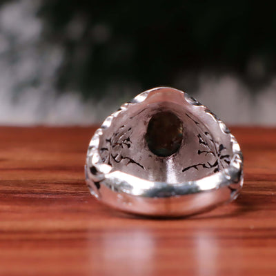 Nyshapuri Feroza Stone Ring | Natural Blue Turquoise Stone Ring | Sterling Silver 92.5 | Geniune Feroza Stone | US Size 11 - AlAliGems