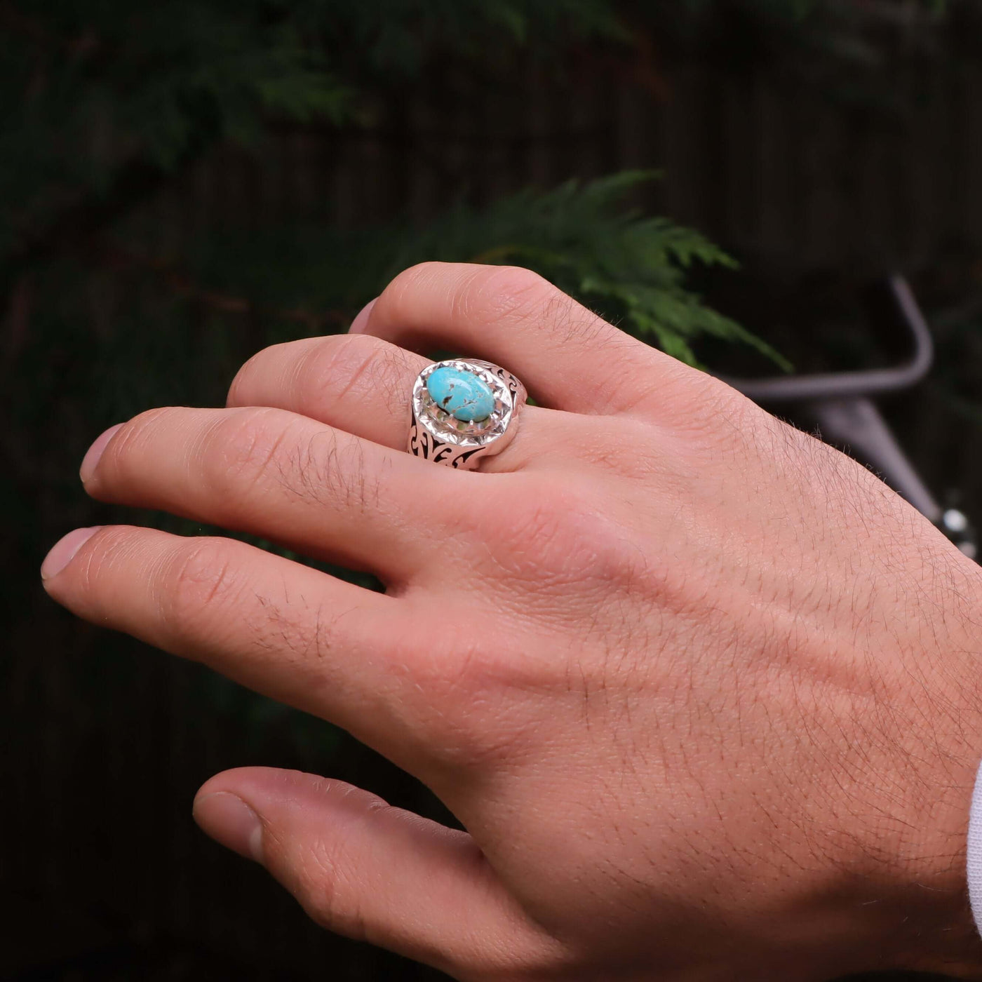 Nyshapuri Feroza Stone Ring | Natural Blue Turquoise Stone Ring | Sterling Silver 92.5 | Geniune Feroza Stone | US Size 11 - AlAliGems