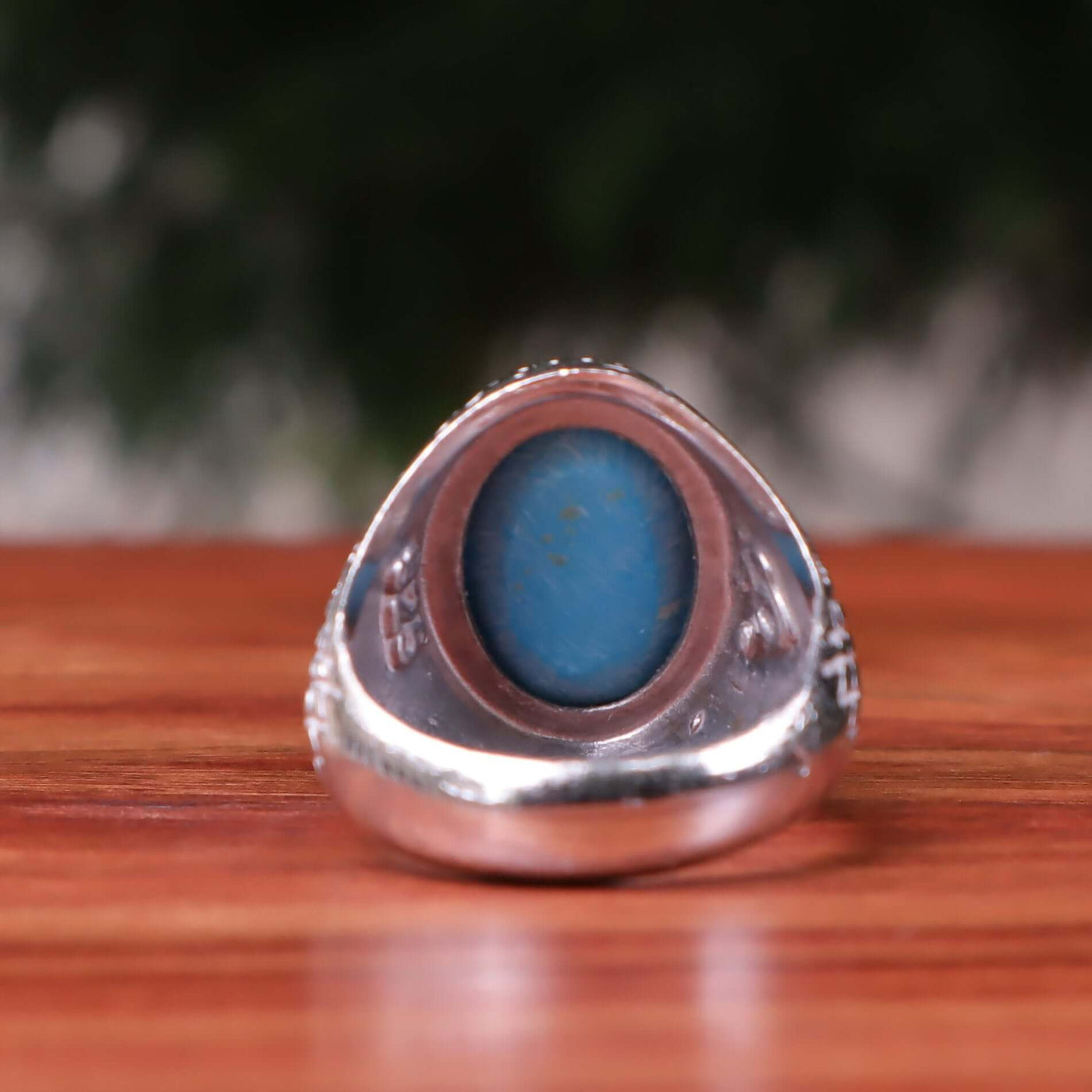 Kermani Feroza Stone Ring | Natural Blue Turquoise Stone Ring | Sterling Silver 92.5 | Geniune Feroza Stone | US Size 8.75 - AlAliGems