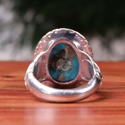 Kermani Feroza Stone Ring | Natural Blue Turquoise Stone Ring | Sterling Silver 92.5 | Geniune Feroza Stone | US Size 11.75 - AlAliGems