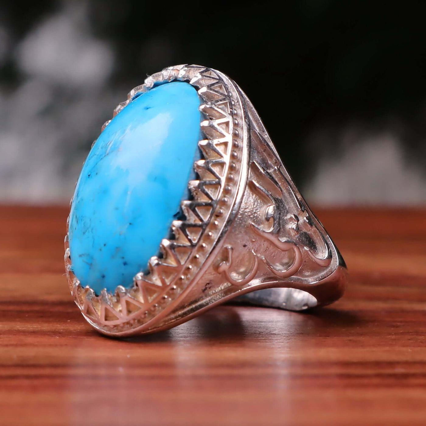 Kermani Feroza Stone Ring | Natural Blue Turquoise Stone Ring | Sterling Silver 92.5 | Geniune Feroza Stone | US Size 11 - AlAliGems