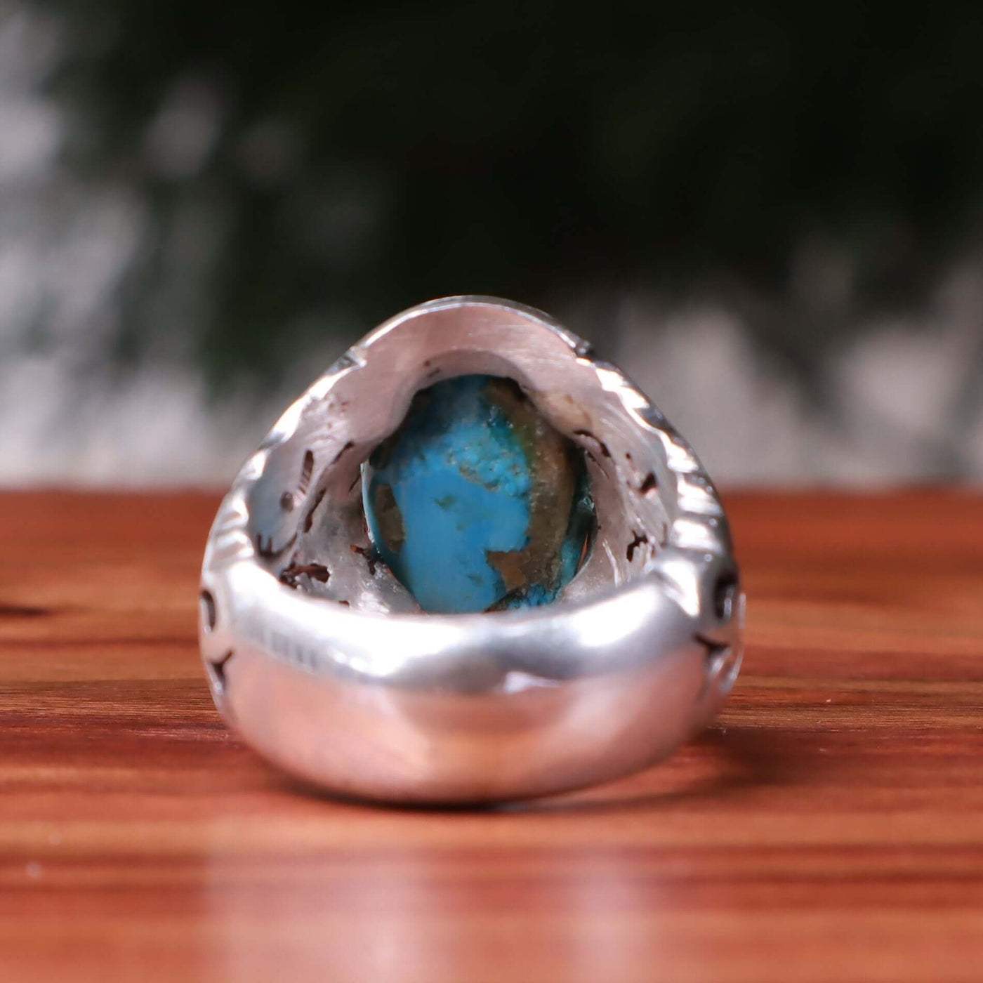 Kermani Feroza Stone Ring | Natural Blue Turquoise Stone Ring | Sterling Silver 92.5 | Geniune Feroza Stone | US Size 9 - AlAliGems