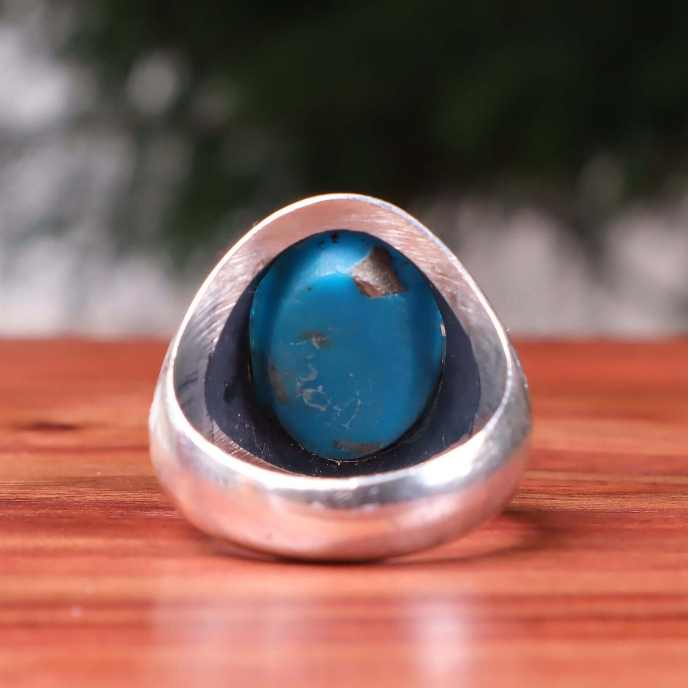 Kermani Feroza Stone Ring | Natural Blue Turquoise Stone Ring | Sterling Silver 92.5 | Geniune Feroza Stone | US Size 11 - AlAliGems