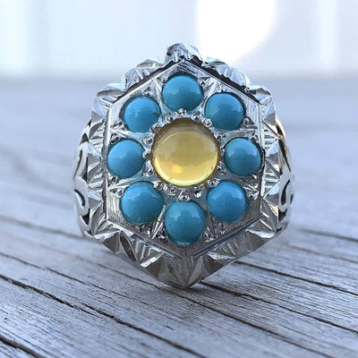 Persian Sterling Silver Turquoise Opal Ring | Neyshabur Turquoise Ring | US Size 12 - Al Ali Gems