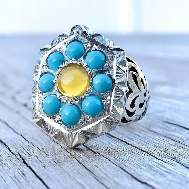 Persian Sterling Silver Turquoise Opal Ring | Neyshabur Turquoise Ring | US Size 12 - Al Ali Gems