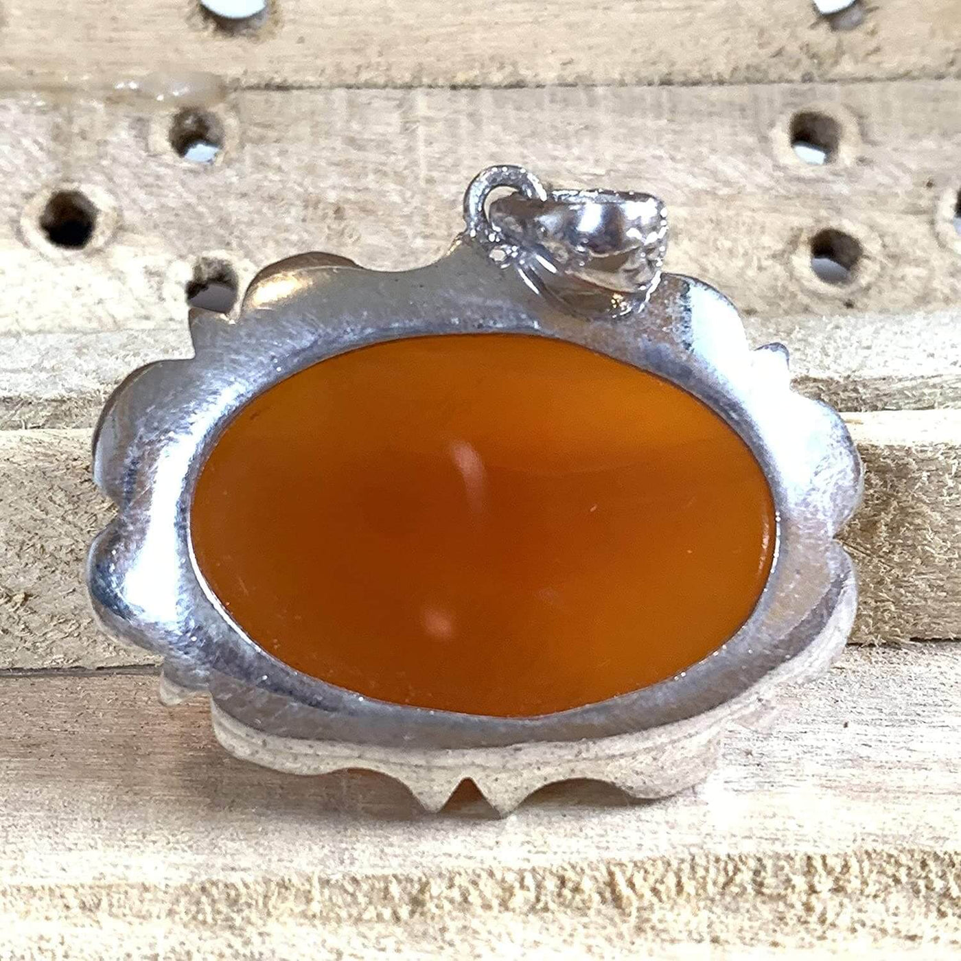 Orange Akik Pendant for men and women | S925K | Orange Yemeni Aqeeq Stone Pendant | Aqeeq For Women | AlAliGems - Al Ali Gems